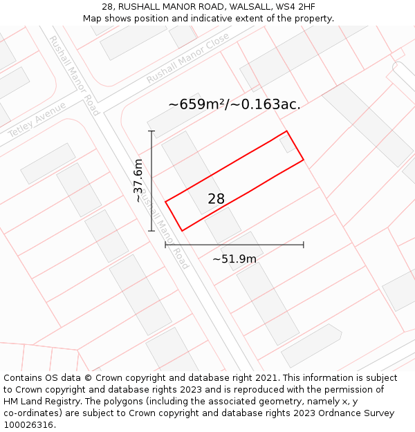 28, RUSHALL MANOR ROAD, WALSALL, WS4 2HF: Plot and title map