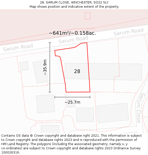 28, SARUM CLOSE, WINCHESTER, SO22 5LY: Plot and title map