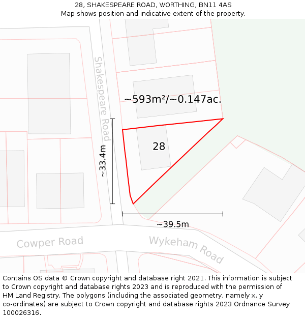 28, SHAKESPEARE ROAD, WORTHING, BN11 4AS: Plot and title map