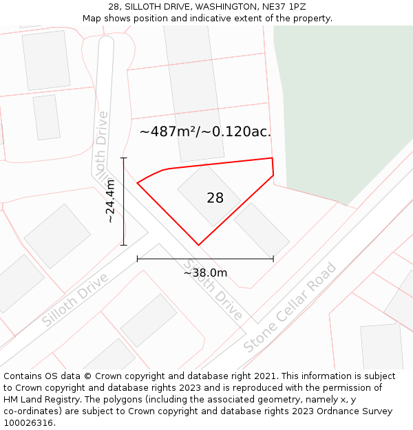 28, SILLOTH DRIVE, WASHINGTON, NE37 1PZ: Plot and title map