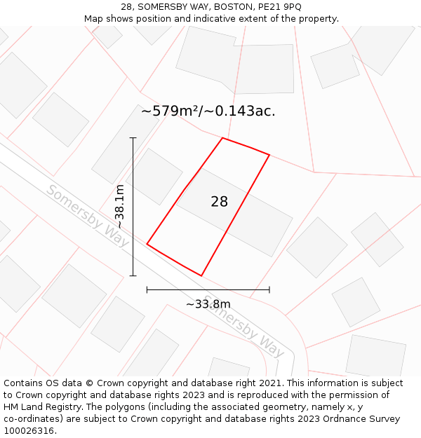 28, SOMERSBY WAY, BOSTON, PE21 9PQ: Plot and title map