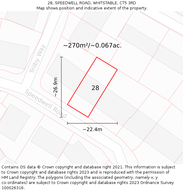 28, SPEEDWELL ROAD, WHITSTABLE, CT5 3RD: Plot and title map
