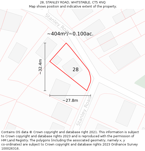 28, STANLEY ROAD, WHITSTABLE, CT5 4NQ: Plot and title map