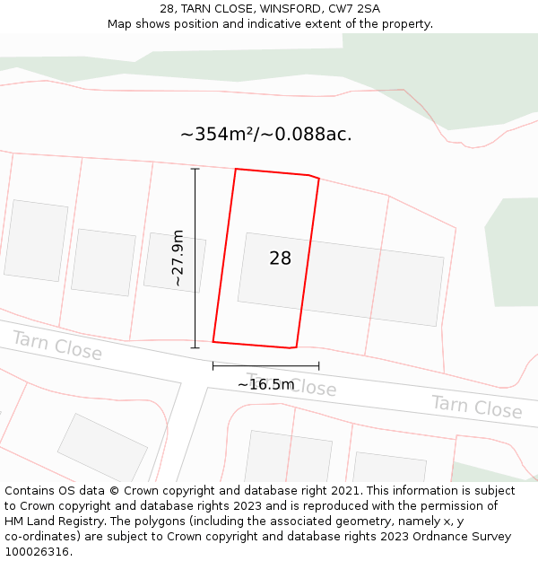 28, TARN CLOSE, WINSFORD, CW7 2SA: Plot and title map