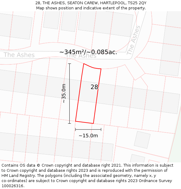 28, THE ASHES, SEATON CAREW, HARTLEPOOL, TS25 2QY: Plot and title map