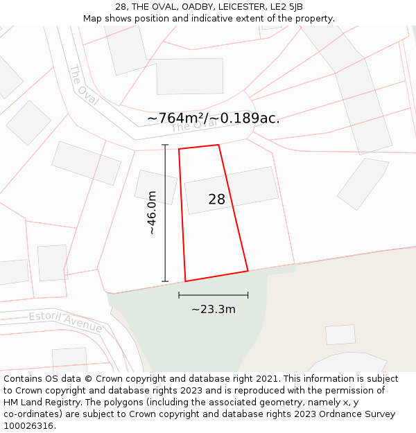 28, THE OVAL, OADBY, LEICESTER, LE2 5JB: Plot and title map