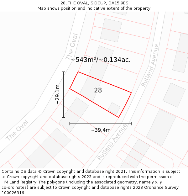 28, THE OVAL, SIDCUP, DA15 9ES: Plot and title map