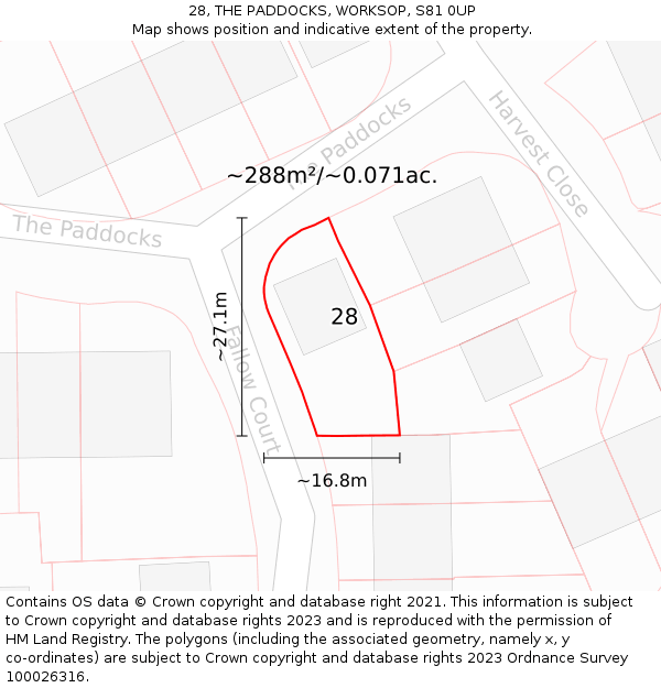 28, THE PADDOCKS, WORKSOP, S81 0UP: Plot and title map