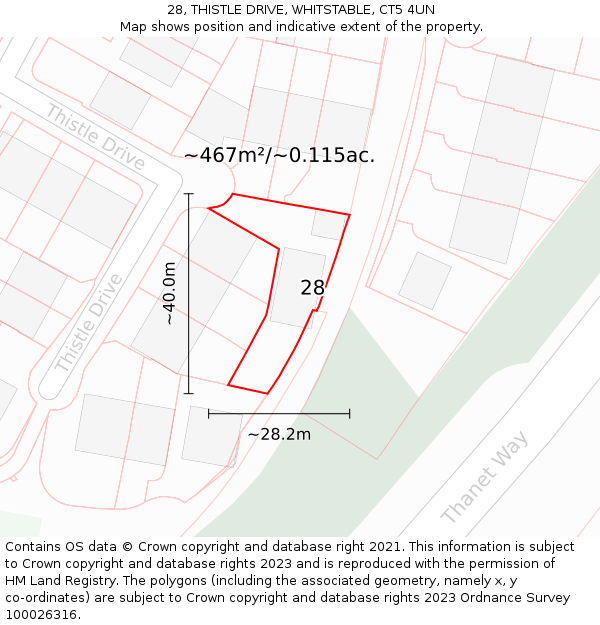 28, THISTLE DRIVE, WHITSTABLE, CT5 4UN: Plot and title map