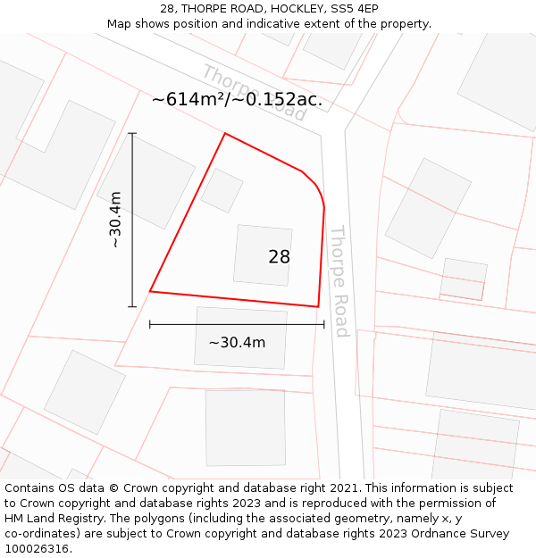 28, THORPE ROAD, HOCKLEY, SS5 4EP: Plot and title map