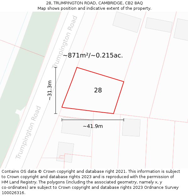 28, TRUMPINGTON ROAD, CAMBRIDGE, CB2 8AQ: Plot and title map