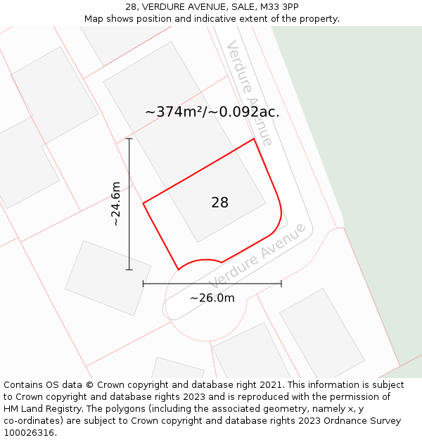 28, VERDURE AVENUE, SALE, M33 3PP: Plot and title map