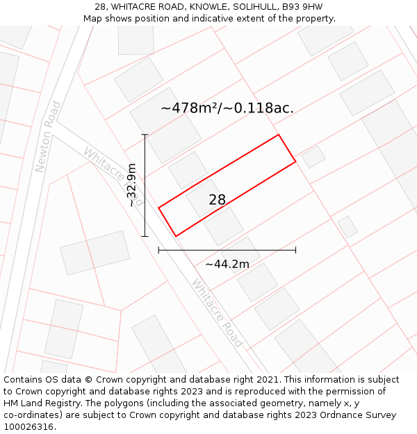 28, WHITACRE ROAD, KNOWLE, SOLIHULL, B93 9HW: Plot and title map