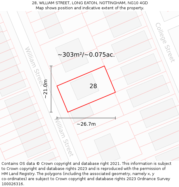 28, WILLIAM STREET, LONG EATON, NOTTINGHAM, NG10 4GD: Plot and title map