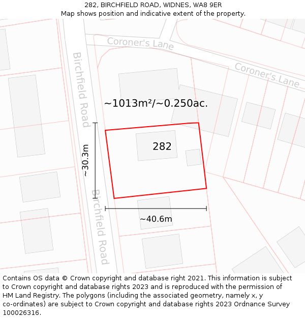 282, BIRCHFIELD ROAD, WIDNES, WA8 9ER: Plot and title map