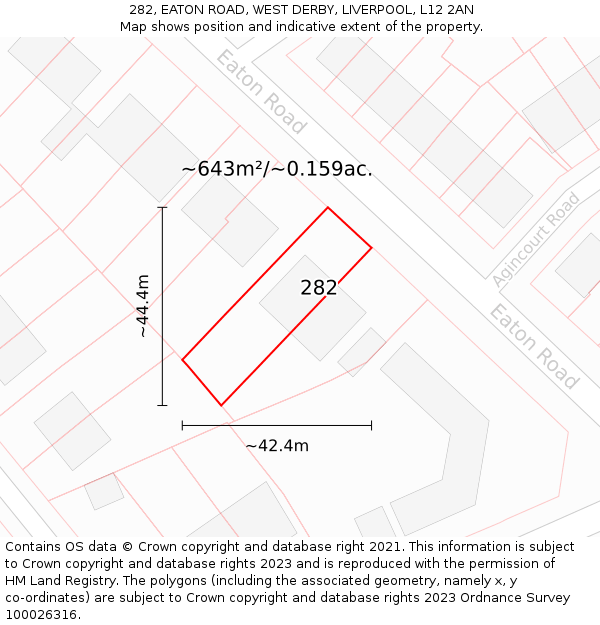 282, EATON ROAD, WEST DERBY, LIVERPOOL, L12 2AN: Plot and title map