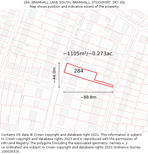 284, BRAMHALL LANE SOUTH, BRAMHALL, STOCKPORT, SK7 3DJ: Plot and title map