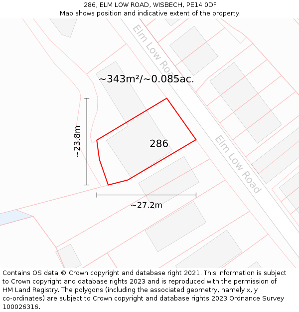 286, ELM LOW ROAD, WISBECH, PE14 0DF: Plot and title map