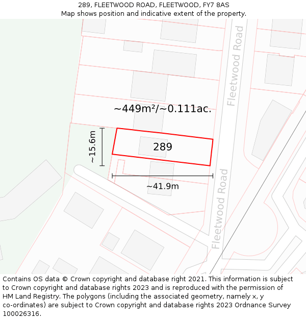 289, FLEETWOOD ROAD, FLEETWOOD, FY7 8AS: Plot and title map