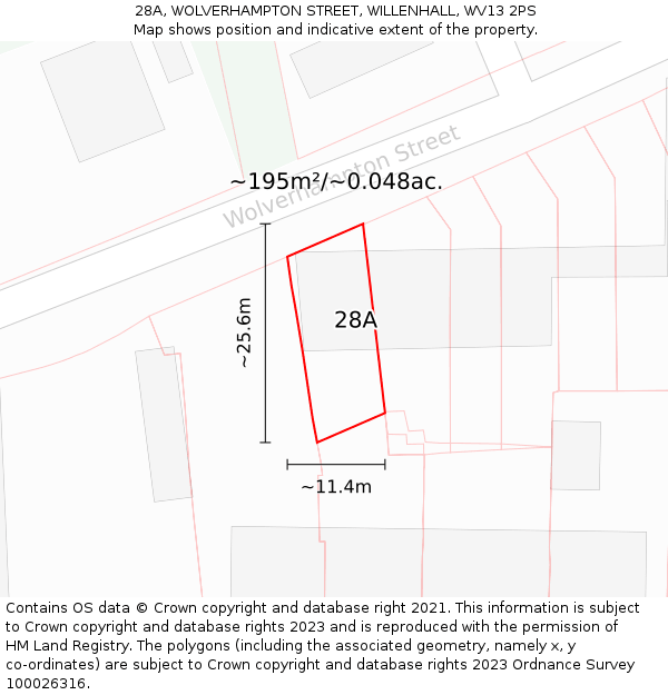 28A, WOLVERHAMPTON STREET, WILLENHALL, WV13 2PS: Plot and title map