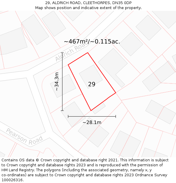 29, ALDRICH ROAD, CLEETHORPES, DN35 0DP: Plot and title map