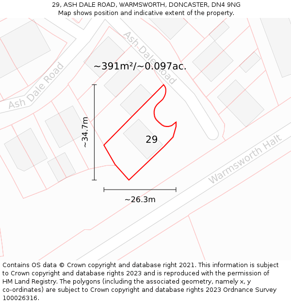 29, ASH DALE ROAD, WARMSWORTH, DONCASTER, DN4 9NG: Plot and title map