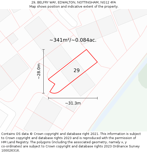 29, BELFRY WAY, EDWALTON, NOTTINGHAM, NG12 4FA: Plot and title map