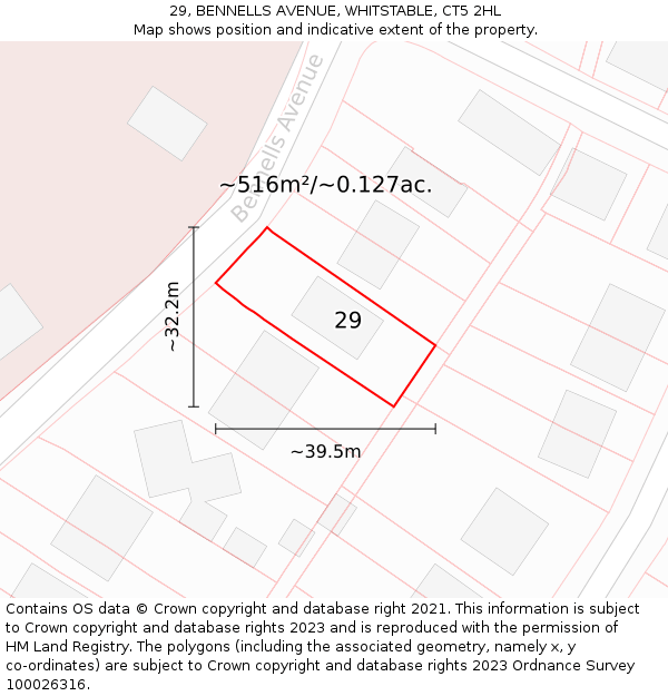 29, BENNELLS AVENUE, WHITSTABLE, CT5 2HL: Plot and title map