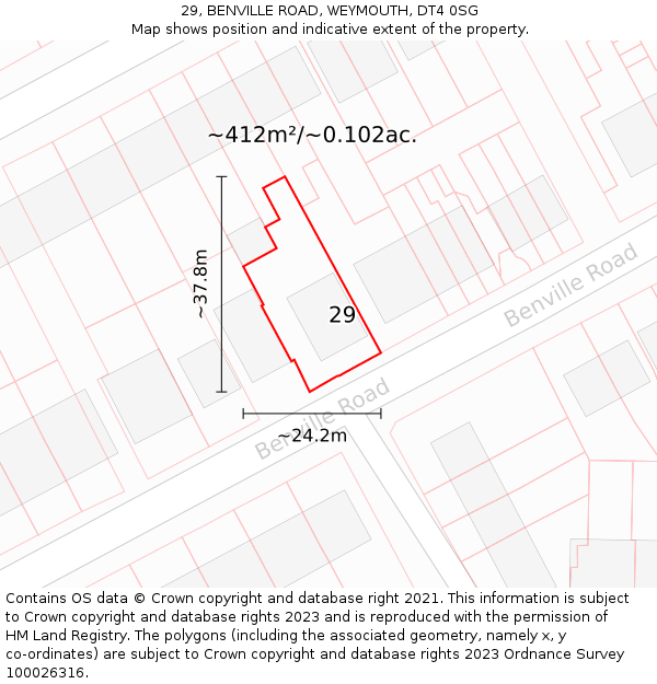 29, BENVILLE ROAD, WEYMOUTH, DT4 0SG: Plot and title map