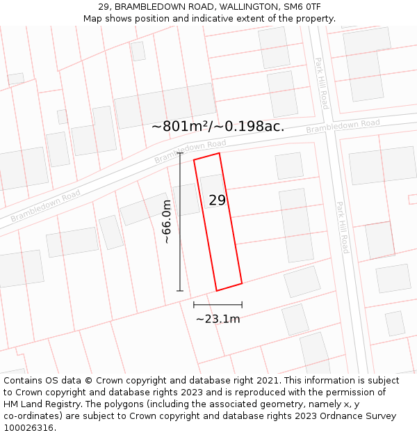 29, BRAMBLEDOWN ROAD, WALLINGTON, SM6 0TF: Plot and title map