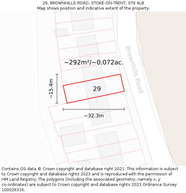 29, BROWNHILLS ROAD, STOKE-ON-TRENT, ST6 4LB: Plot and title map
