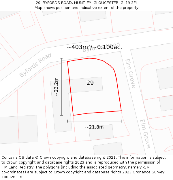 29, BYFORDS ROAD, HUNTLEY, GLOUCESTER, GL19 3EL: Plot and title map