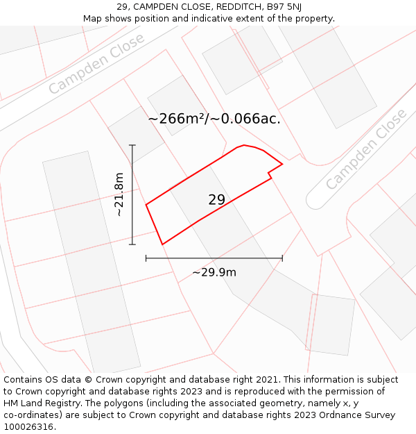 29, CAMPDEN CLOSE, REDDITCH, B97 5NJ: Plot and title map