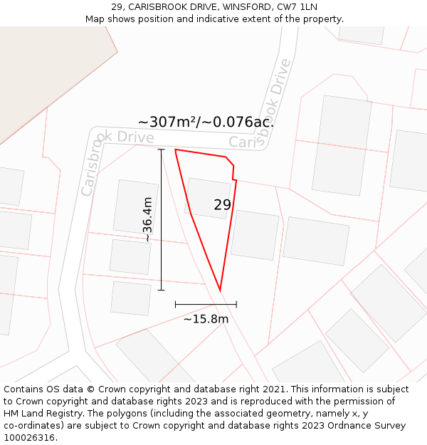 29, CARISBROOK DRIVE, WINSFORD, CW7 1LN: Plot and title map