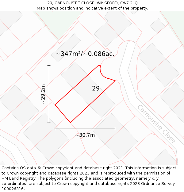 29, CARNOUSTIE CLOSE, WINSFORD, CW7 2LQ: Plot and title map