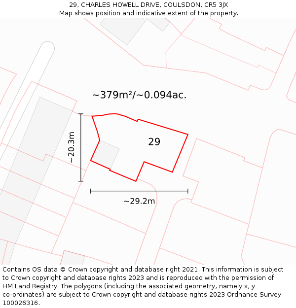 29, CHARLES HOWELL DRIVE, COULSDON, CR5 3JX: Plot and title map