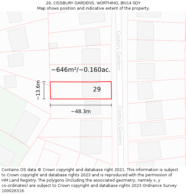 29, CISSBURY GARDENS, WORTHING, BN14 0DY: Plot and title map