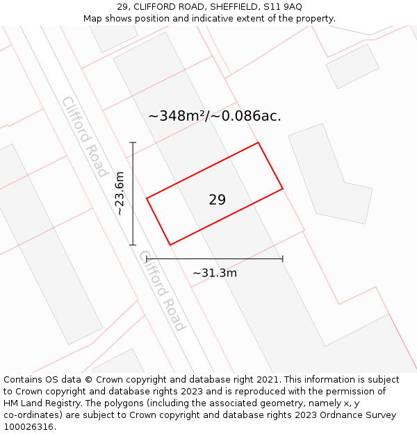 29, CLIFFORD ROAD, SHEFFIELD, S11 9AQ: Plot and title map