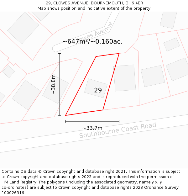 29, CLOWES AVENUE, BOURNEMOUTH, BH6 4ER: Plot and title map