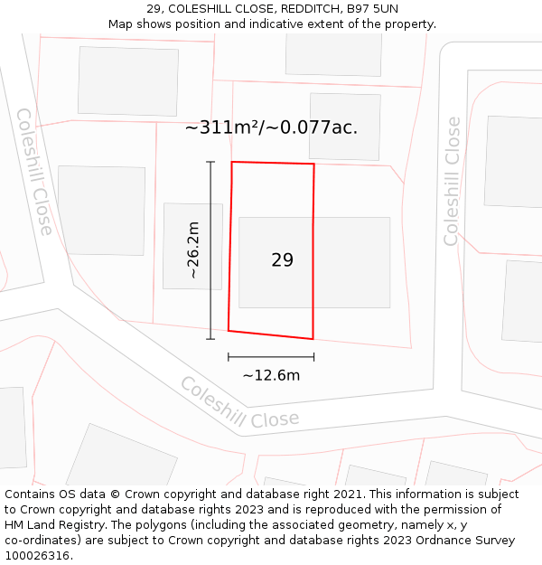 29, COLESHILL CLOSE, REDDITCH, B97 5UN: Plot and title map