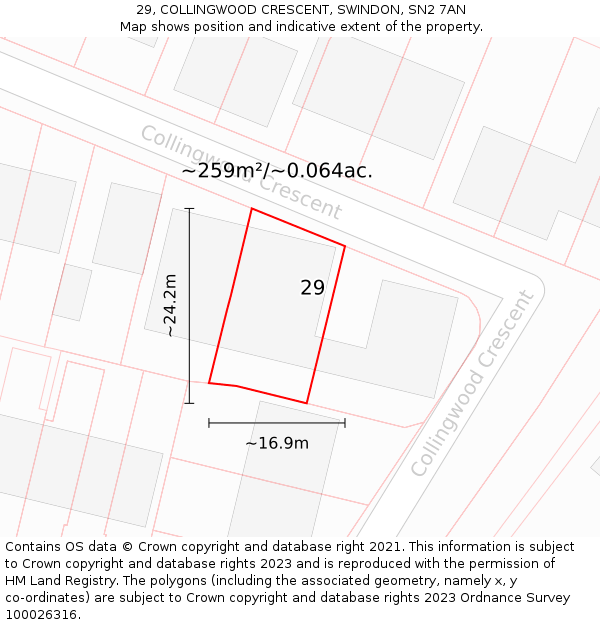 29, COLLINGWOOD CRESCENT, SWINDON, SN2 7AN: Plot and title map