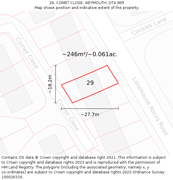 29, COMET CLOSE, WEYMOUTH, DT4 9ER: Plot and title map