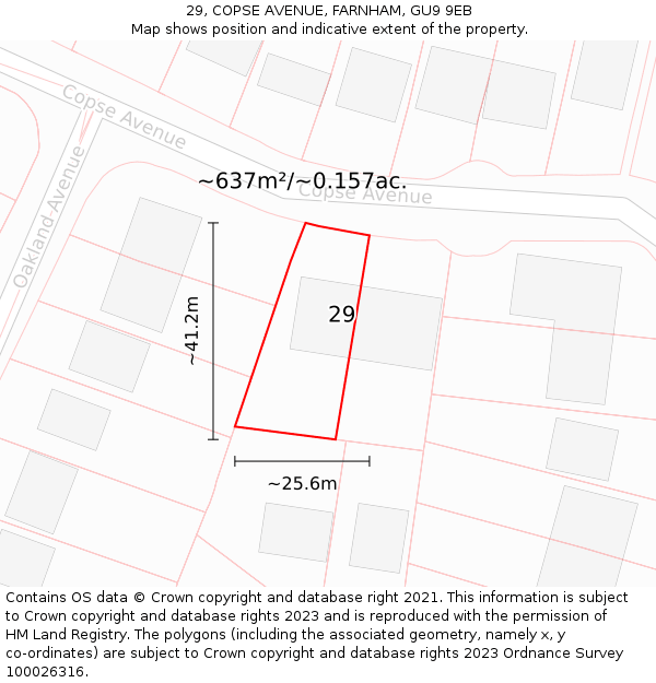 29, COPSE AVENUE, FARNHAM, GU9 9EB: Plot and title map