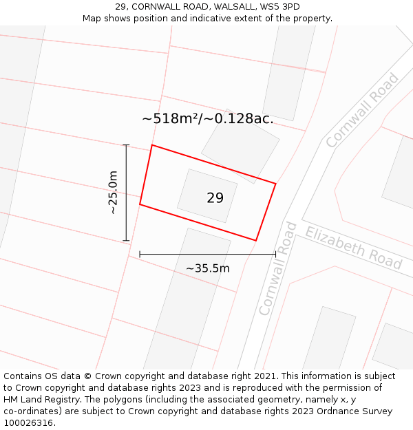 29, CORNWALL ROAD, WALSALL, WS5 3PD: Plot and title map