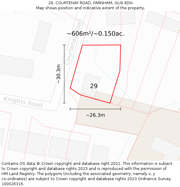 29, COURTENAY ROAD, FARNHAM, GU9 9DN: Plot and title map