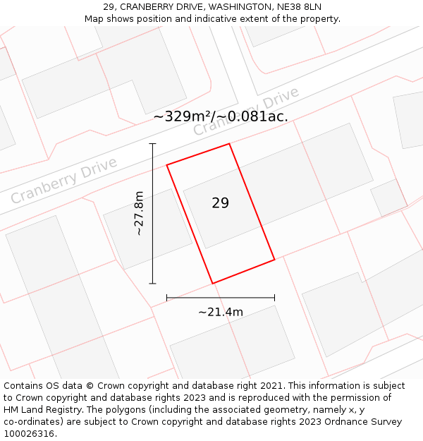 29, CRANBERRY DRIVE, WASHINGTON, NE38 8LN: Plot and title map