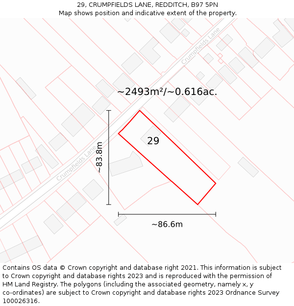 29, CRUMPFIELDS LANE, REDDITCH, B97 5PN: Plot and title map