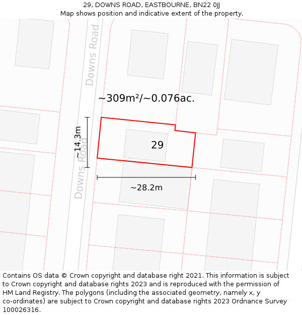 29, DOWNS ROAD, EASTBOURNE, BN22 0JJ: Plot and title map