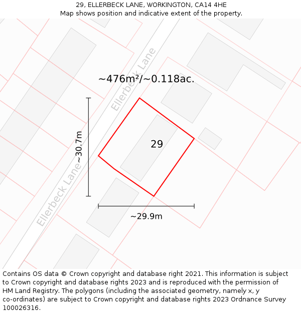 29, ELLERBECK LANE, WORKINGTON, CA14 4HE: Plot and title map