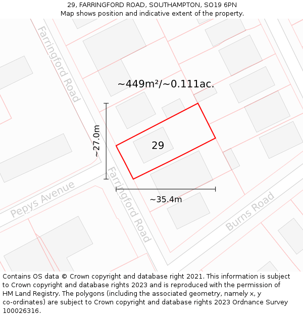 29, FARRINGFORD ROAD, SOUTHAMPTON, SO19 6PN: Plot and title map